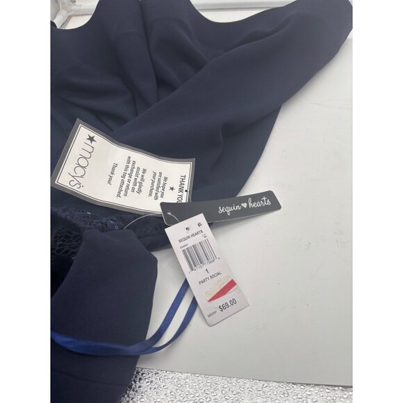 Sequin Hearts Juniors' Sequined Lace-Back Scuba Dress, Navy, Sz 1 - Picture 7 of 12